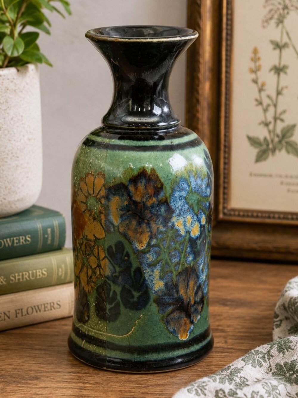 VTG 1980 Apple Lane Pottery Stoneware Vase by Bill Nagengast Handcrafted Floral